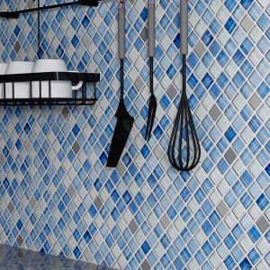 The Tessera Square Alpine tile is available through the Home Depot.